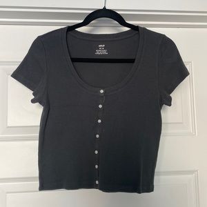 Aerie Ribbed Button Up Crop